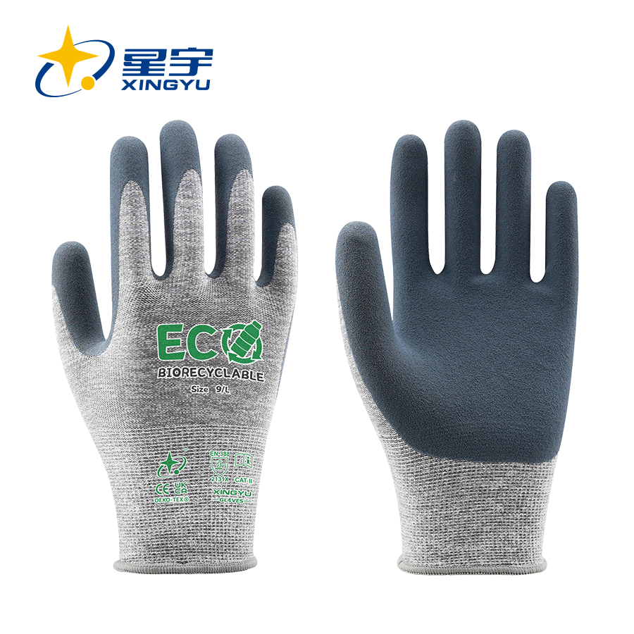 15G Recycled PET+Spandex Liner Latex Sandy Coated Gloves 